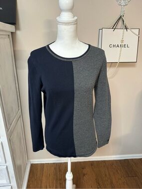 Fendi Two-Tone Navy & Gray Long-Sleeve Knit Top